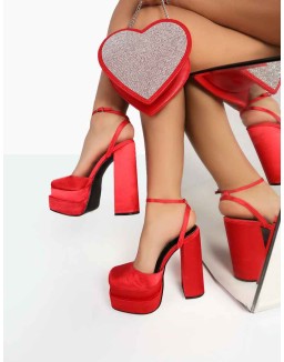 Moonchild Red  Satin Closed Toe Statement Platform Block Heels