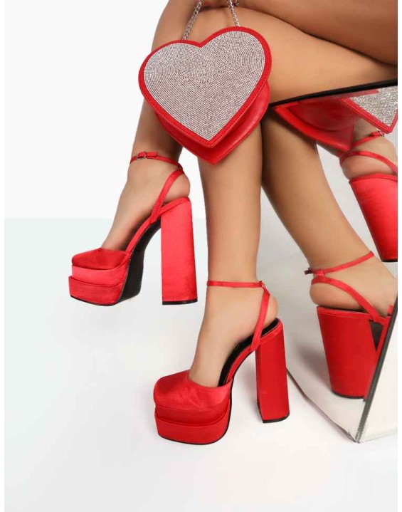 Moonchild Red  Satin Closed Toe Statement Platform Block Heels