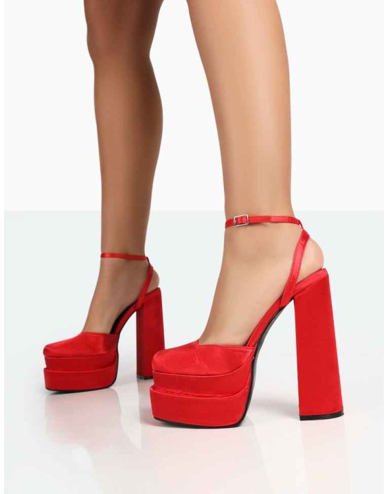 Moonchild Red  Satin Closed Toe Statement Platform Block Heels