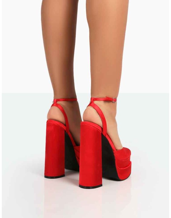Moonchild Red  Satin Closed Toe Statement Platform Block Heels