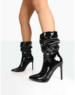 Zurich Black Patent Croc Stiletto Ankle Pointed Heeled Boots