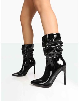 Zurich Black Patent Croc Stiletto Ankle Pointed Heeled Boots