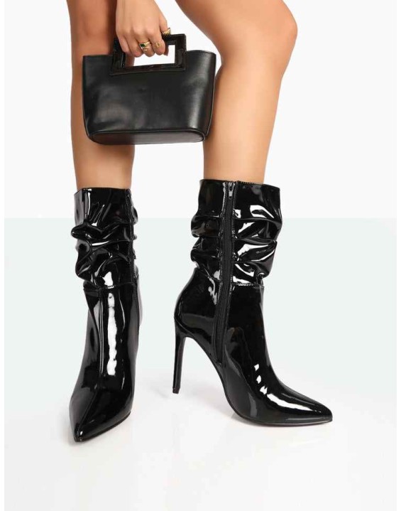 Zurich Black Patent Croc Stiletto Ankle Pointed Heeled Boots
