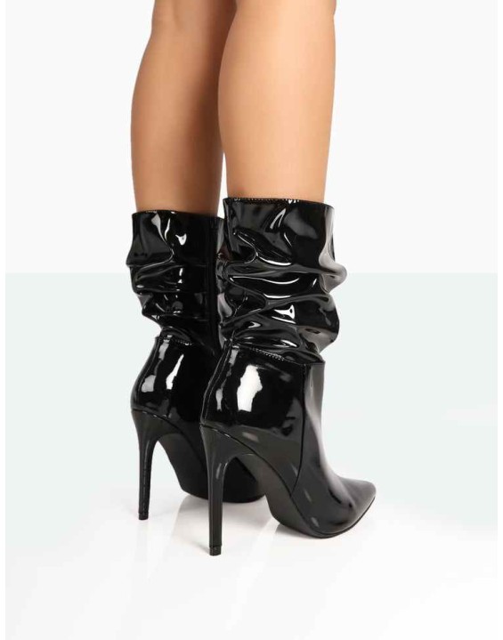 Zurich Black Patent Croc Stiletto Ankle Pointed Heeled Boots