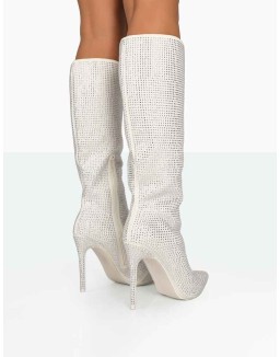 Lexi Silver Diamante Stiletto Knee High Boots