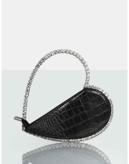 The Zee Black Croc Diamante Love Heart Grab Bag