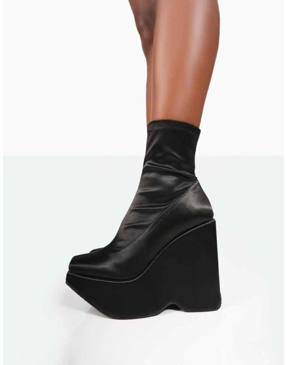 Versus Black Satin Platform Sole Ankle Boots