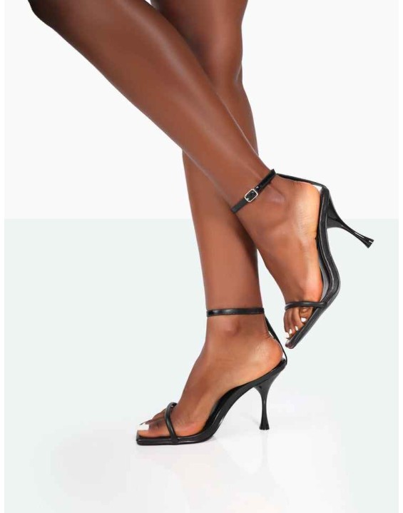 Narla Black Pu Strappy Barely There High Heels