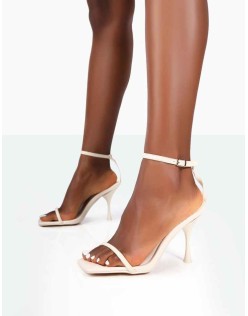Narla Ecru PU Strappy Barely There High Heels