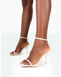 Narla Ecru PU Strappy Barely There High Heels