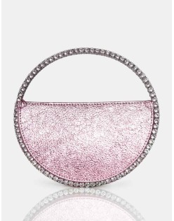 The Alessia Metallic Pink Circle Diamante Mini Grab Bag