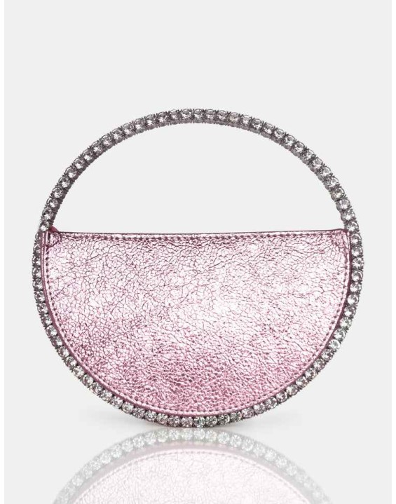 The Alessia Metallic Pink Circle Diamante Mini Grab Bag