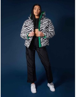 REVERSIBLE QUILTED PUFFER GREEN AND ZEBRA
