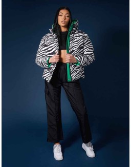 REVERSIBLE QUILTED PUFFER GREEN AND ZEBRA