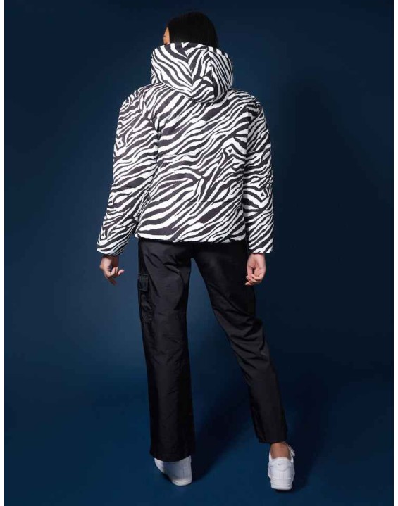 REVERSIBLE QUILTED PUFFER GREEN AND ZEBRA