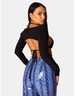 SNAKE PRINT PU WIDE LEG TROUSERS BLUE