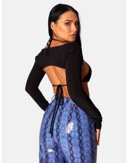SNAKE PRINT PU WIDE LEG TROUSERS BLUE