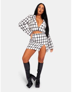 MONOCHROME TEXTURED CHECK MINI SKIRT IVORY