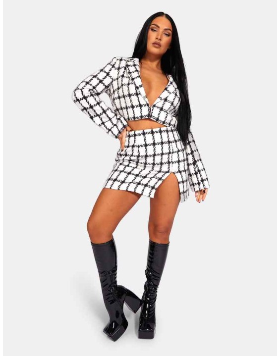 MONOCHROME TEXTURED CHECK MINI SKIRT IVORY