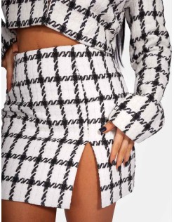 MONOCHROME TEXTURED CHECK MINI SKIRT IVORY
