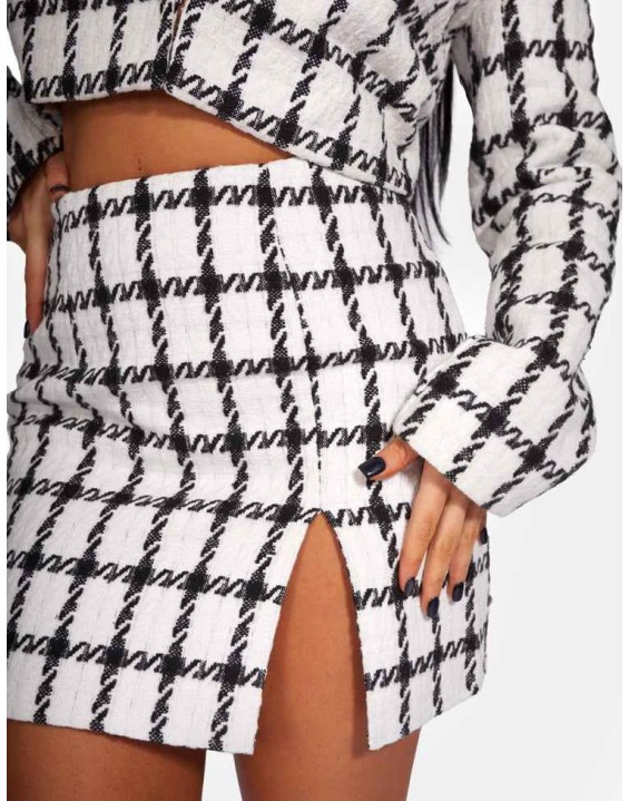 MONOCHROME TEXTURED CHECK MINI SKIRT IVORY