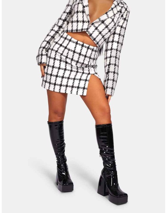 MONOCHROME TEXTURED CHECK MINI SKIRT IVORY