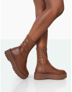 Auden Mocha PU Chunky Sole Ankle Boots