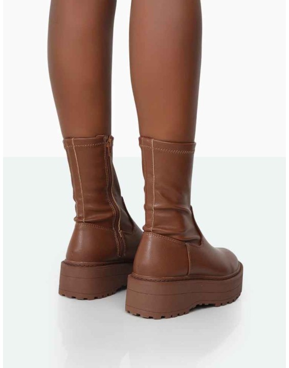 Auden Mocha PU Chunky Sole Ankle Boots