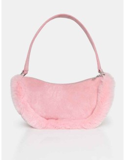 The Kinley Pink Suede Faux Fur Shoulder Bag