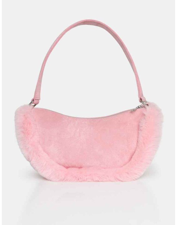 The Kinley Pink Suede Faux Fur Shoulder Bag