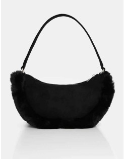The Kinley Black Suede Faux Fur Shoulder Bag