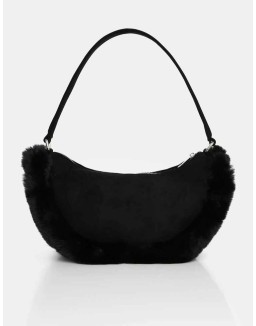 The Kinley Black Suede Faux Fur Shoulder Bag