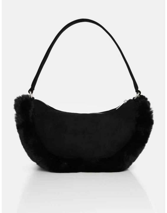The Kinley Black Suede Faux Fur Shoulder Bag