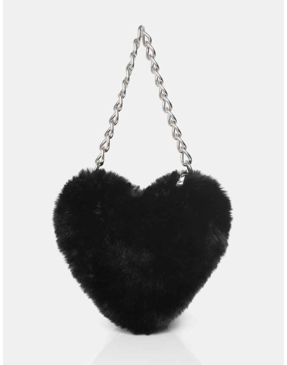 The Anouk Black Heart Shaped Faux Fur Grab Bag