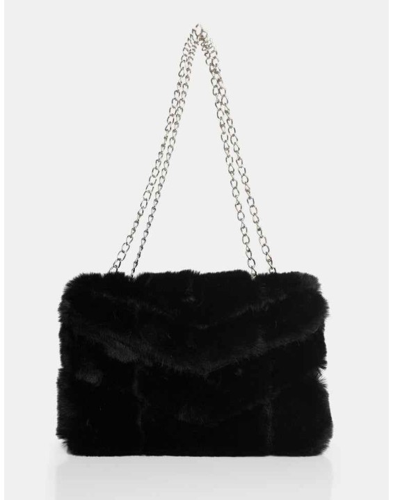 The Marshmallow Black Faux Fur Shoulder Bag