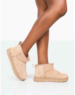Flurry Beige Faux Suede Ultra Mini Ankle Boots