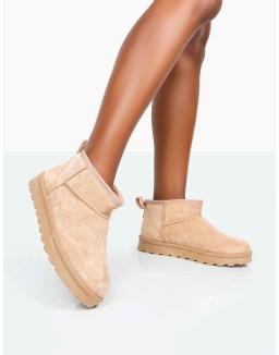 Flurry Beige Faux Suede Ultra Mini Ankle Boots