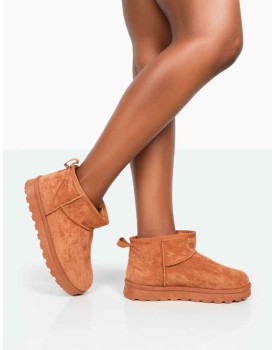 Flurry Chestnut Brown Faux Suede Ultra Mini Ankle Boots