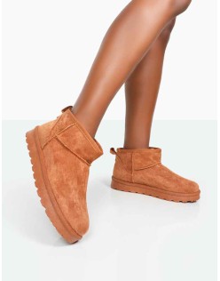 Flurry Chestnut Brown Faux Suede Ultra Mini Ankle Boots
