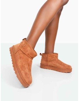 Flurry Chestnut Brown Faux Suede Ultra Mini Ankle Boots