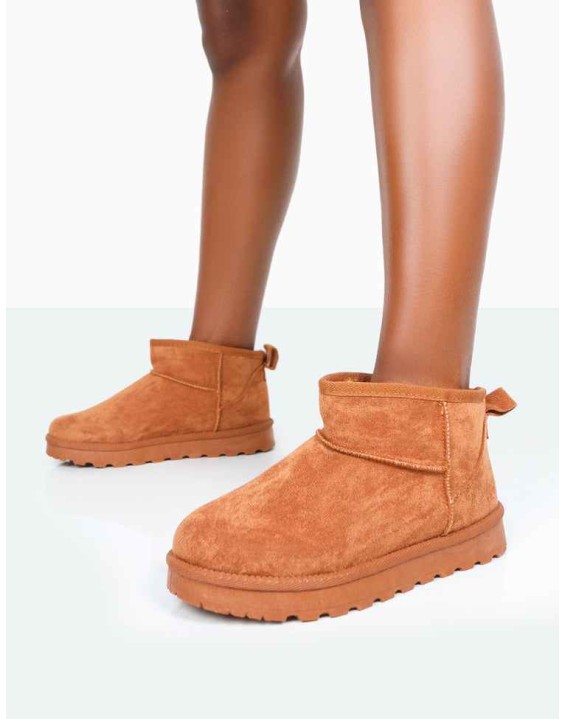 Flurry Chestnut Brown Faux Suede Ultra Mini Ankle Boots