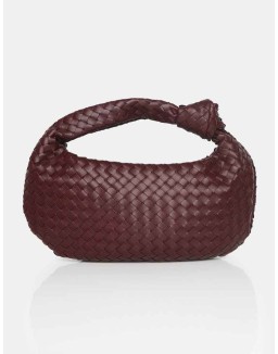 The Blame Burgundy Woven PU Knot Detail Mini Grab Bag