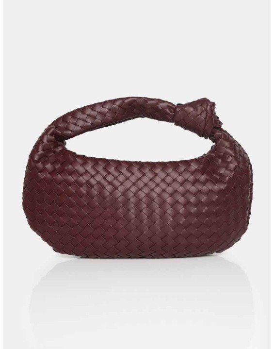 The Blame Burgundy Woven PU Knot Detail Mini Grab Bag