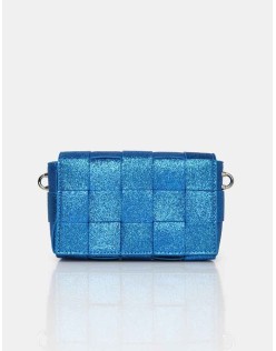 The Mayan Royal Blue Glitter Weave Gold Chain Detail Shoulder Bag