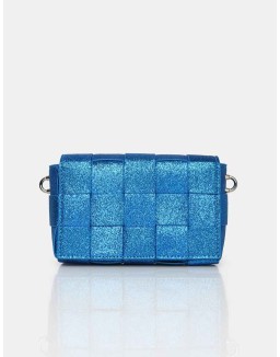 The Mayan Royal Blue Glitter Weave Gold Chain Detail Shoulder Bag