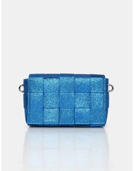 The Mayan Royal Blue Glitter Weave Gold Chain Detail Shoulder Bag