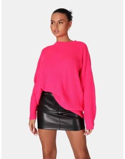 Oversized Knitted Crew Neck Jumper Pink