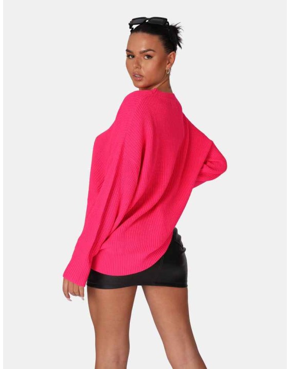 Oversized Knitted Crew Neck Jumper Pink