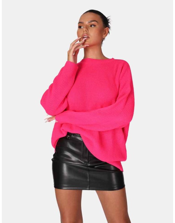 Oversized Knitted Crew Neck Jumper Pink