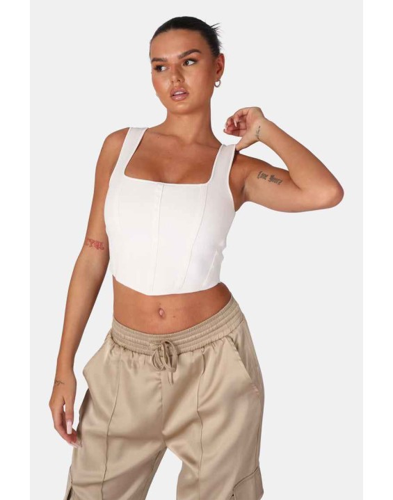 SEAM DETAIL KNITTED CORSET TOP WHITE